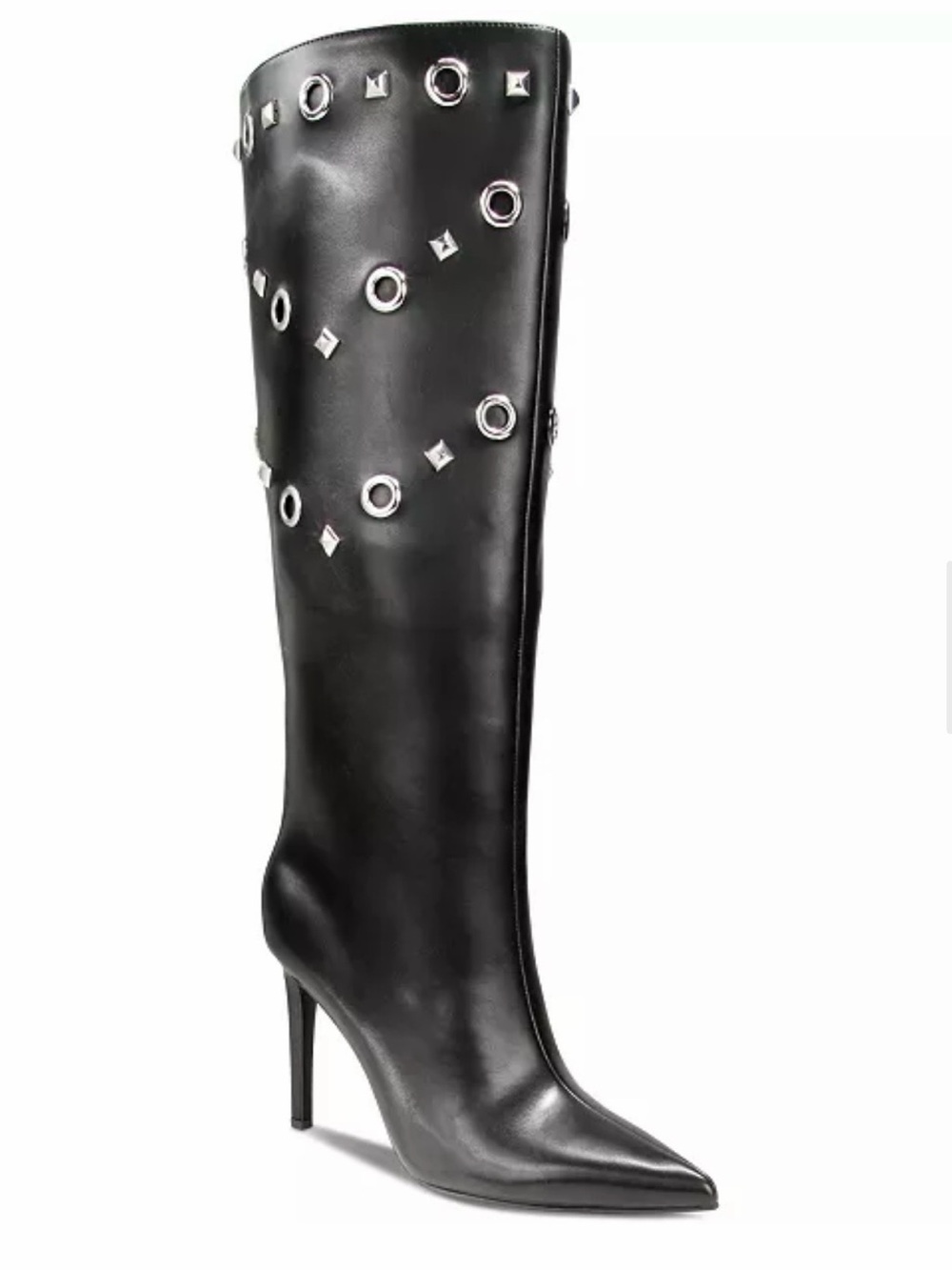 INC International Concepts Black Knee-High Stiletto Boots with Silver Studs